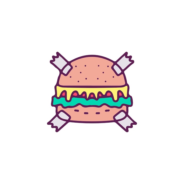 Burger duct-tape to a wall, illustration for t-shirt, sticker, or apparel merchandise.