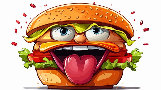 Burger Facial Expression on White Background Illustration