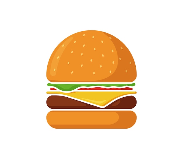 Burger fast food isolated icon hamburger with tomato bow greens juicy fried beef cutlet cheese slice