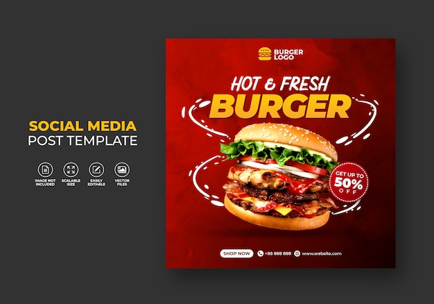 Burger fast food restaurant promotion for social media template.