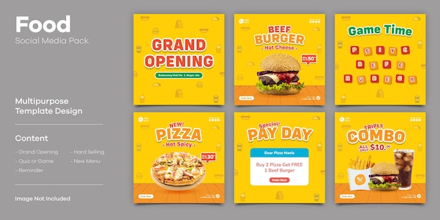 Burger fast food social media post template with pattern icon