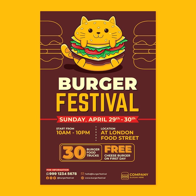 burger festival poster promotion in flat design style