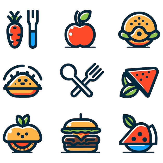 Burger flat vector illustration set