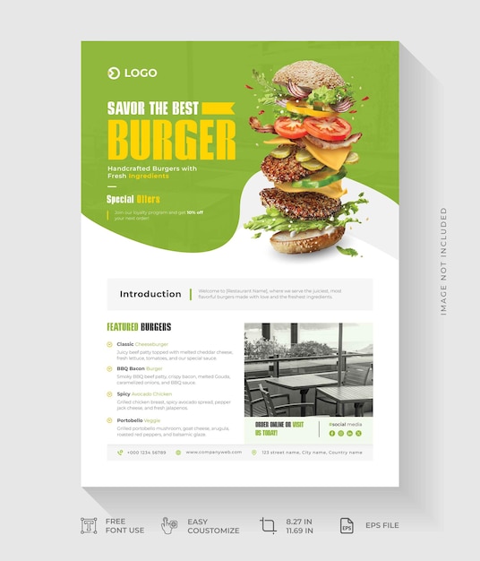 Burger Food Flyer Design Vector Template