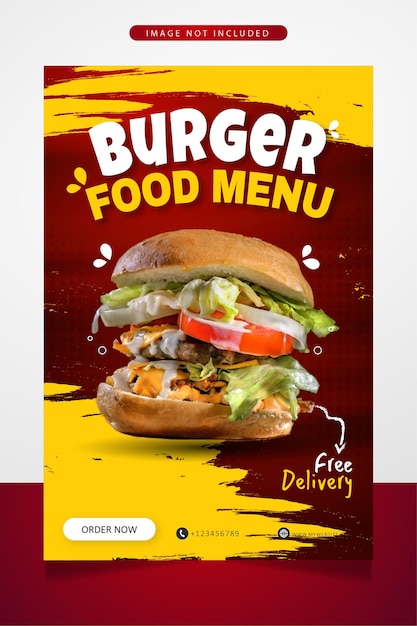 Burger food menu poster promotion banner design template