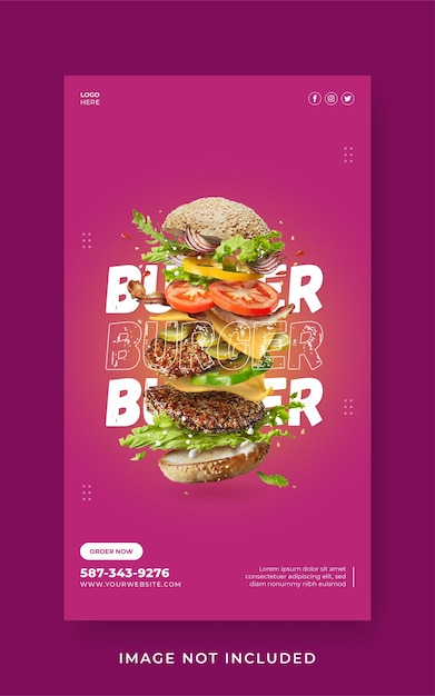 Burger food menu promotion social media instagram story banner template Premium Vector