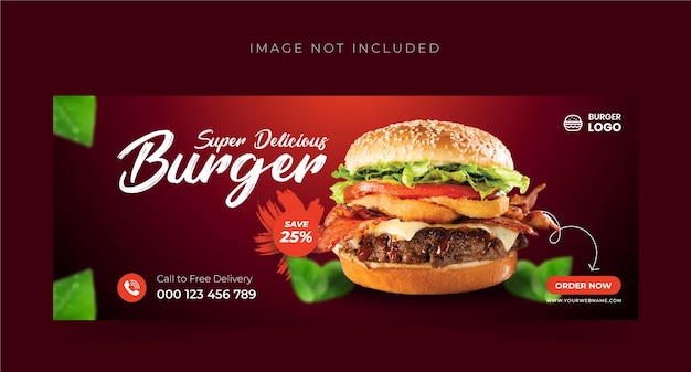 Vector burger food menu and restaurant facebook cover banner design premium vector