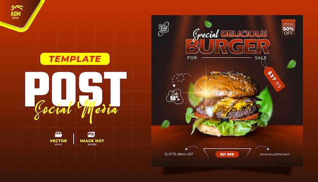 Burger Food Promo Social Media Post Banner And Flyer Template