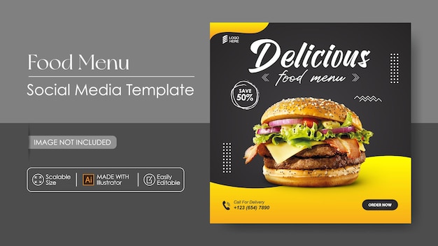 Burger food sosial media promotion and banner design template