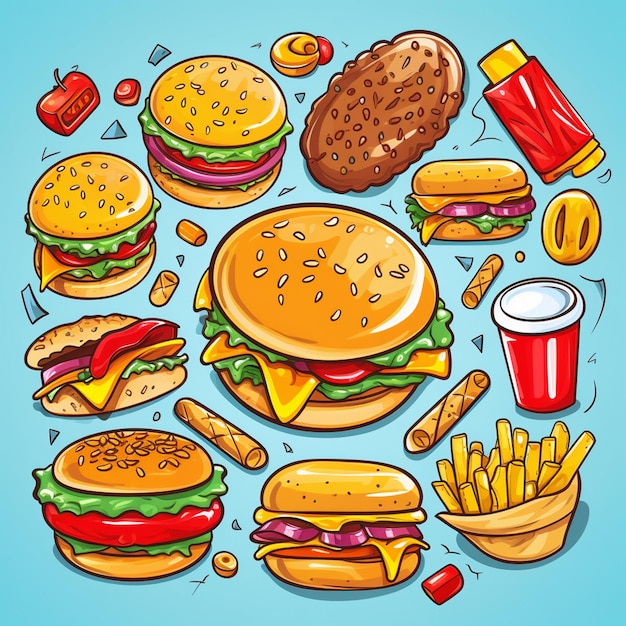 burger food vector hamburger illustration icon restaurant pizza fast sandwich menu drink