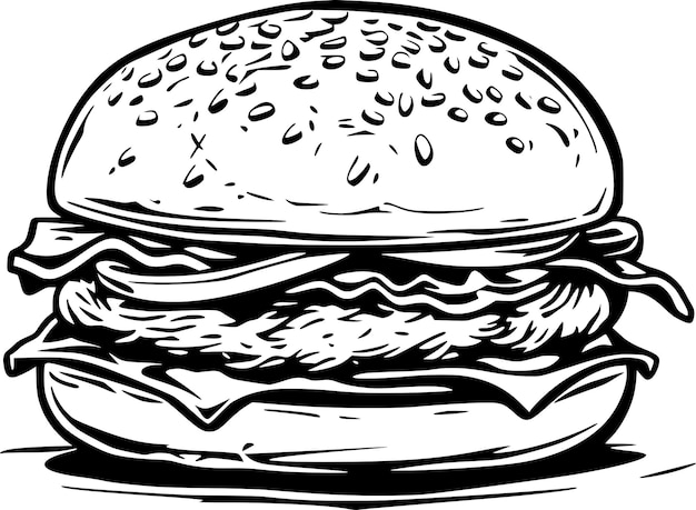 burger hamburger hand drawn vector illustration sketch retro style