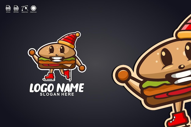 Vector burger ice skating cute mascot character logo design