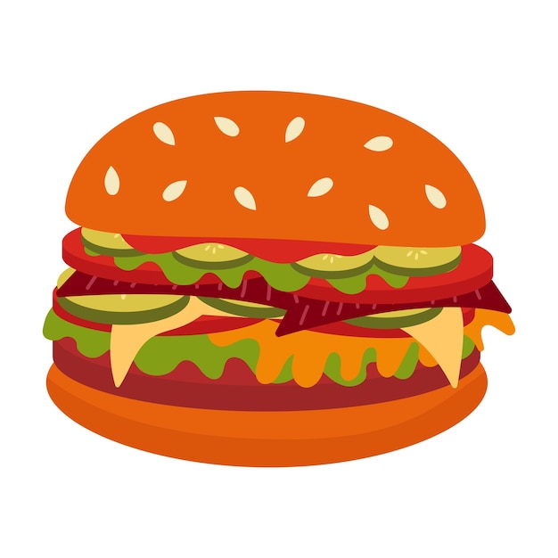 Burger icon. Vector illustration flat icon juicy delicious hamburger isolated on white background.