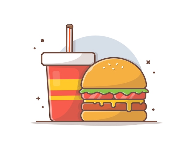 Burger Icon with Soda and Ice