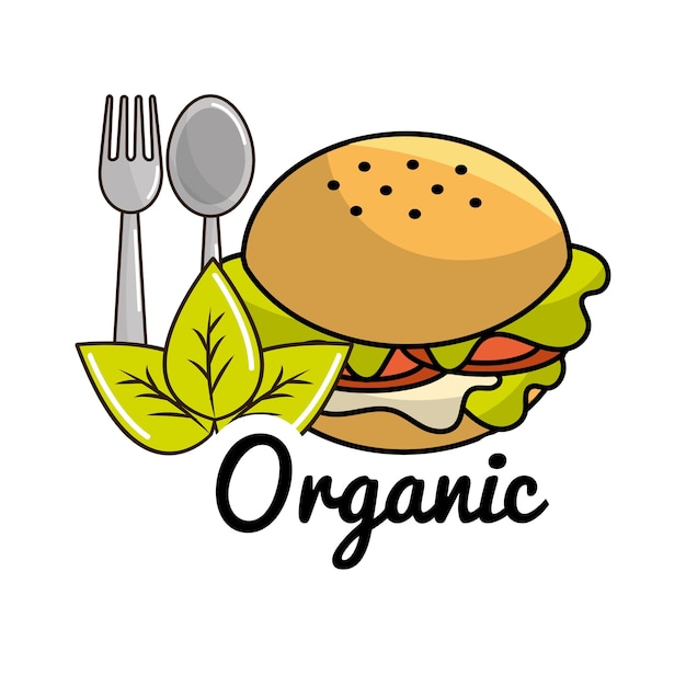 burger icon with spoon and fork organic concept