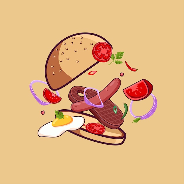 Burger illustration hand drawn fastfood