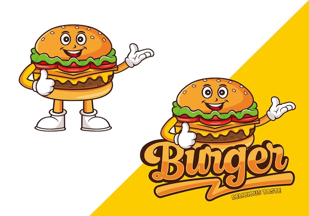 Burger mascot cartoon template logo design