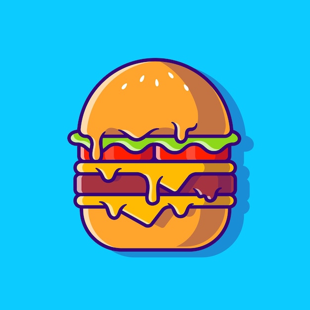 Burger Melted Cartoon Illustration. Flat Cartoon Style