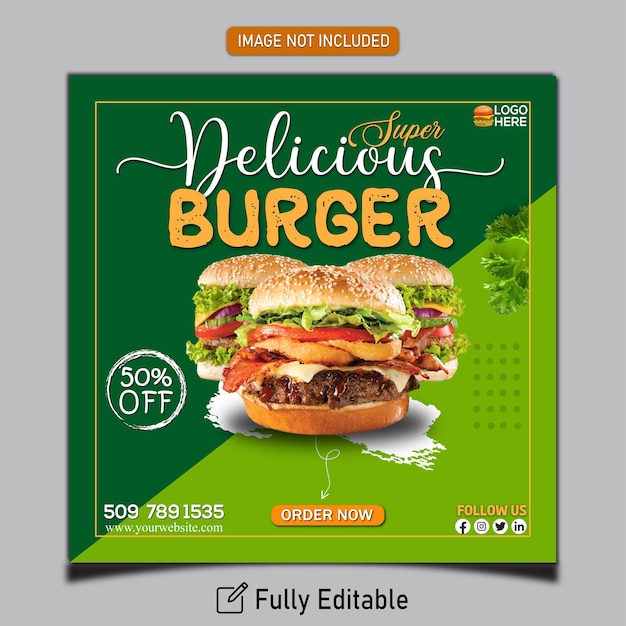 Burger menu promotion social media banner template EPS