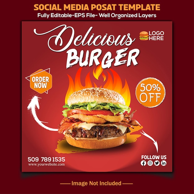 Burger menu promotion social media banner template EPS