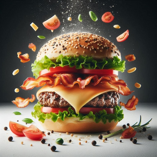 Burger for menu promotional posters and interior decoration Realistic illustration and vector