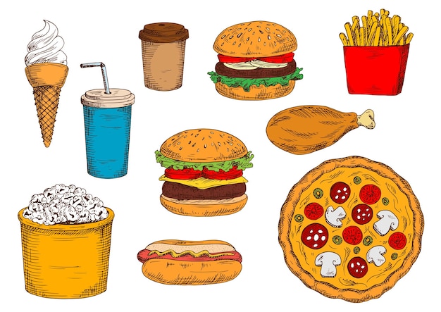 Burger menu sketch symbol with desserts and drinks