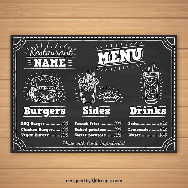 Burger menu template in chalk style