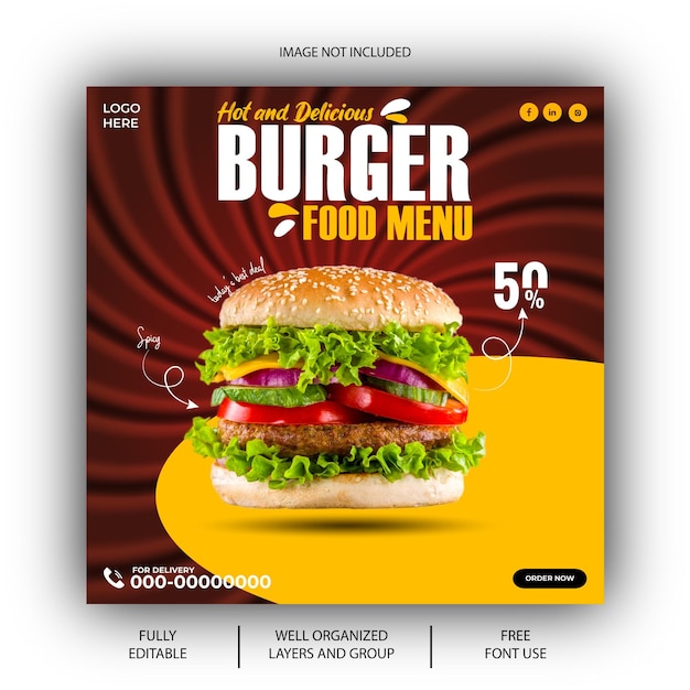 A burger menu with a hamburger on it