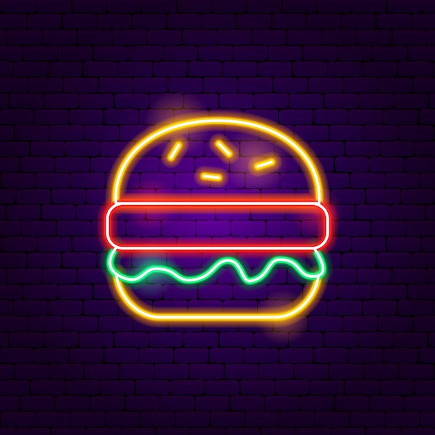 Burger Neon Sign. Vector Illustration of Cafe Food Promotion.