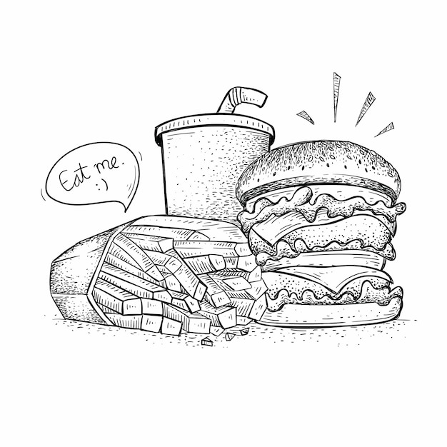 Vector burger pack vector, hand drawn style fast food illustration