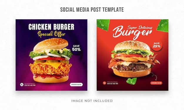 Burger Restaurant food sale offer social media post and instagram banner ads Bundle