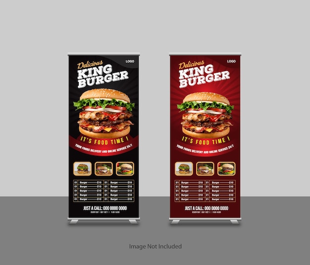 Burger roll-up banner template or food promotional restaurant standee