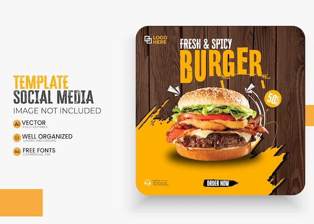 Burger sale instagram poste template for promotion