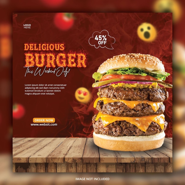 Burger sale social media promotion and Instagram banner post design template