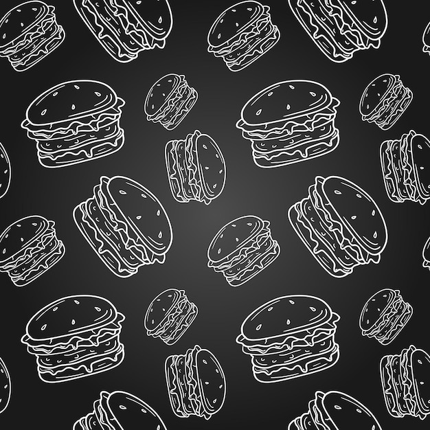 Burger seamless pattern on blackboard Repeatable print Endless vector illustration