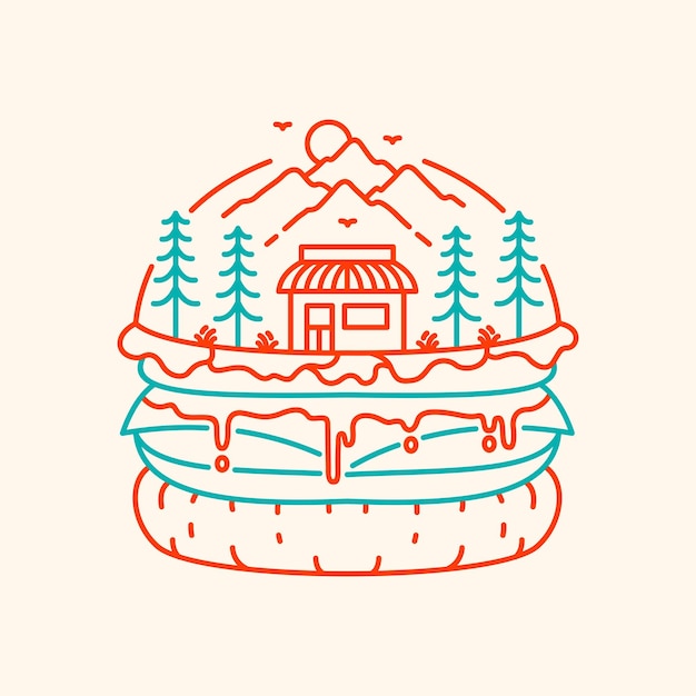 Burger Shop Restaurant Junkfood Delicious Monoline Illustration