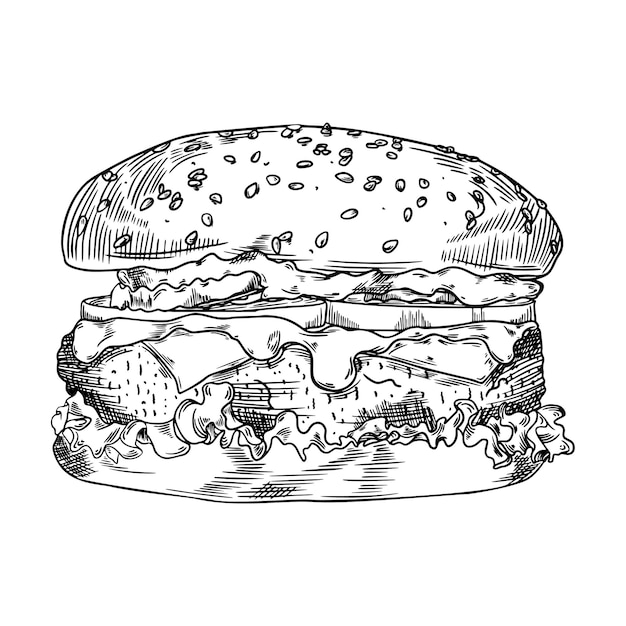 Burger Sketch Hand Drawn Illustration