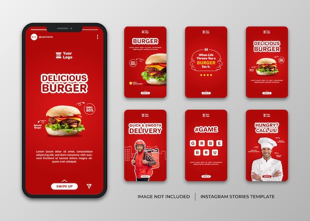 Burger social media instagram stories post template