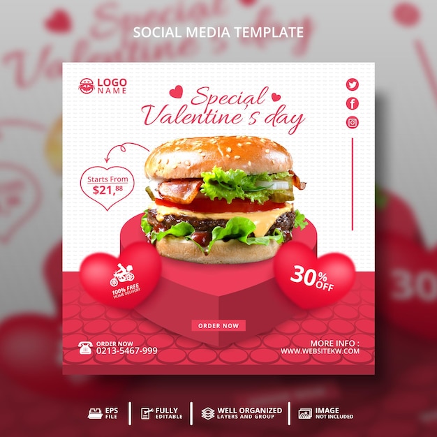 Burger Special Valentines Social Media Post Template