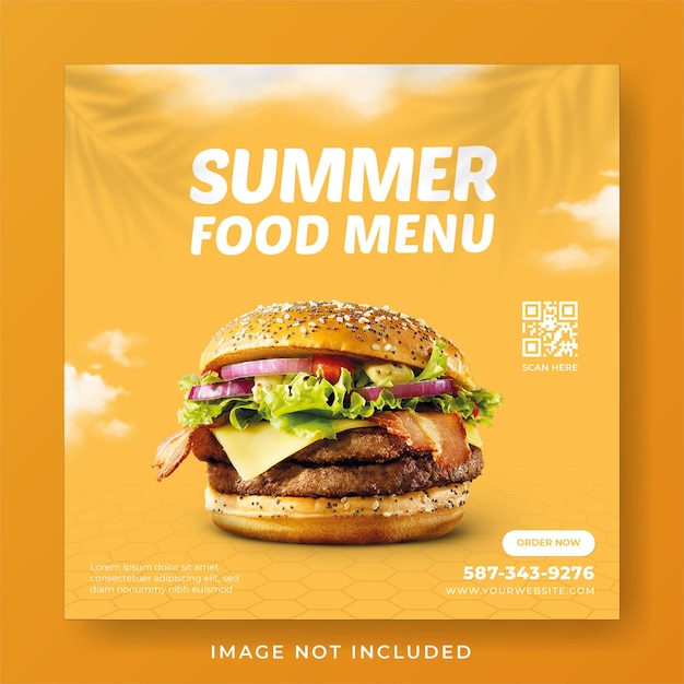 Burger summer food menu promotion social media instagram post banner template