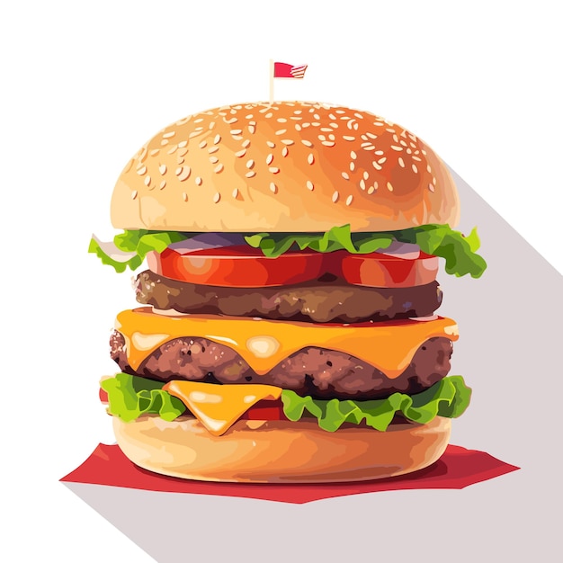 Burger vector illustration american delicious tasty unhealthy fast food beef cheese bread burgers