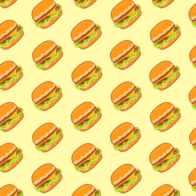 Burger vector illustration with hand drawn doodle style seamless pattern