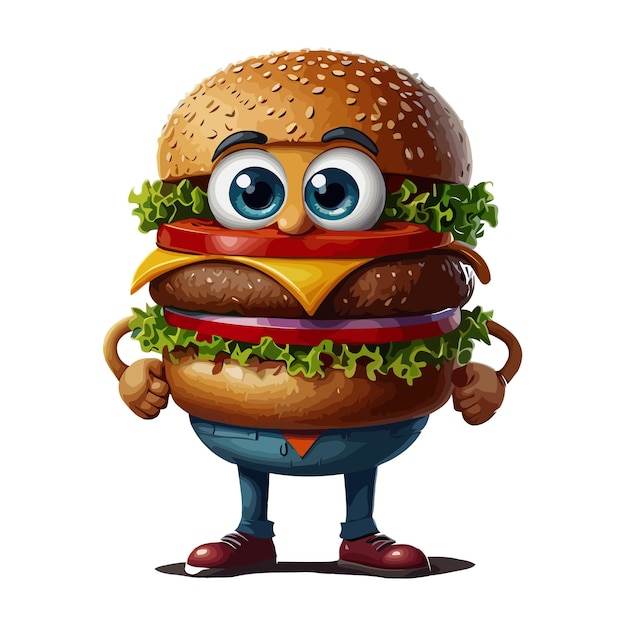 Burger with a cartoon man vector art illustration