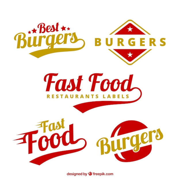 Burgers labels in red and yellow colors