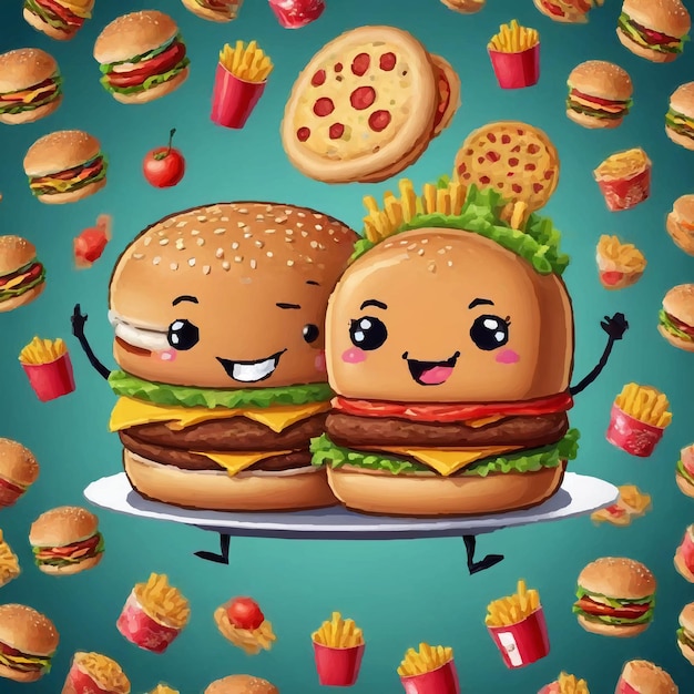 Vector burgers with a face and a hamburger with a face on the front