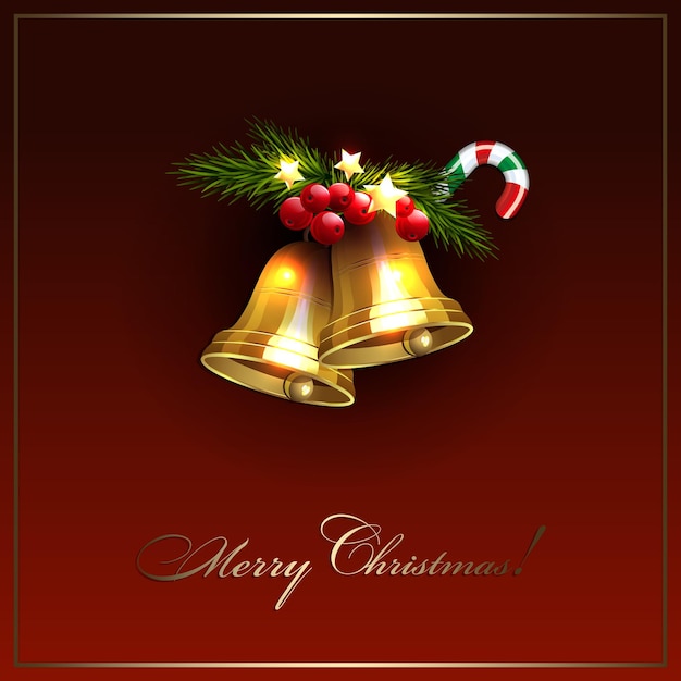 Burgundy Christmas composition isolated golden shiny bells