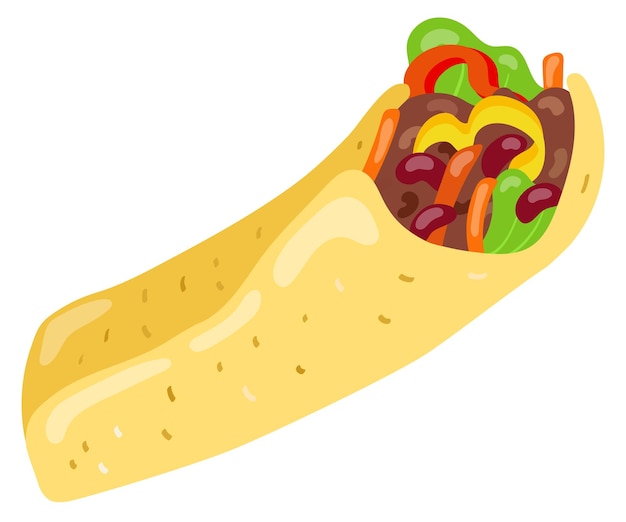 Burito mexican street portable food Hand drawn vector illustration