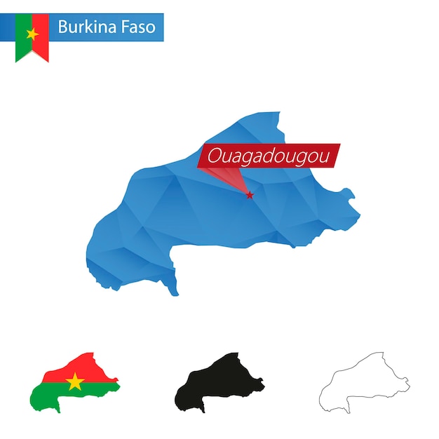 Burkina Faso blue Low Poly map with capital Ouagadougou