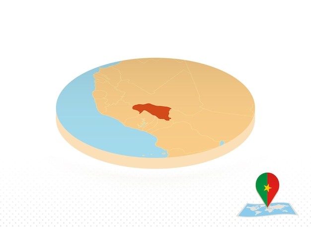 Burkina Faso map designed in isometric style orange circle map