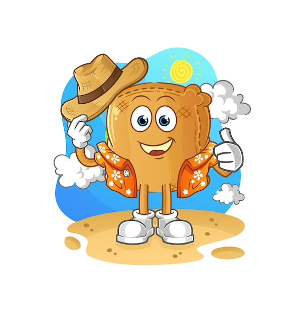 Burlap sack go on vacation. cartoon mascot vector